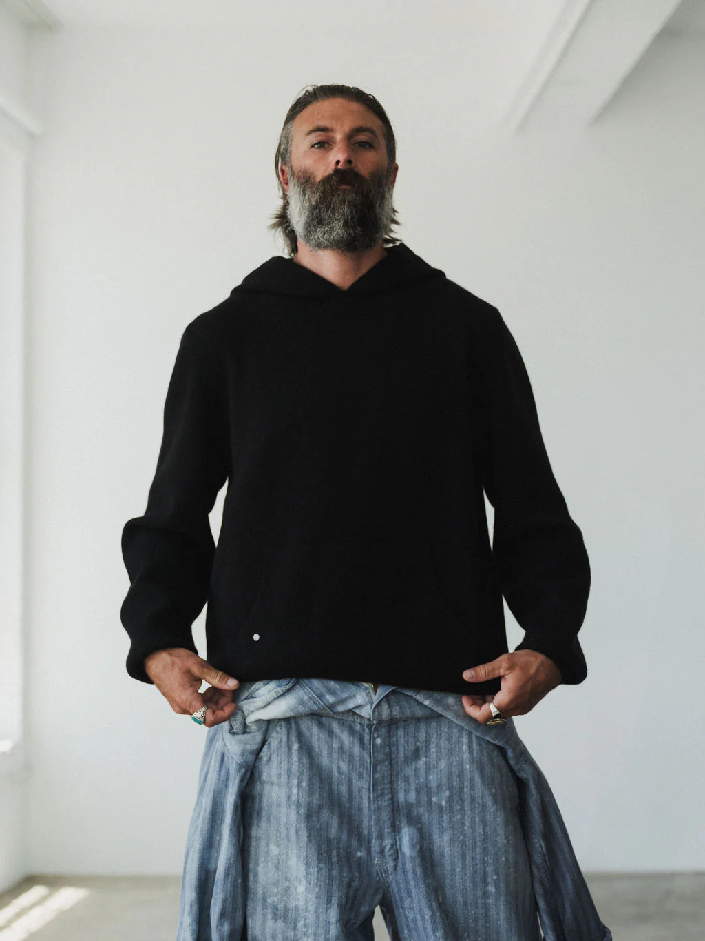 Black Milano Knit Cashmere Logo Hoodie - Image 4