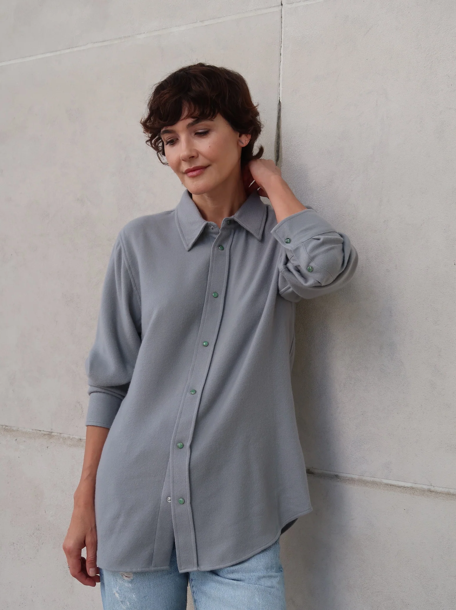 Mid Grey Solid Cashmere Shirt - Image 8