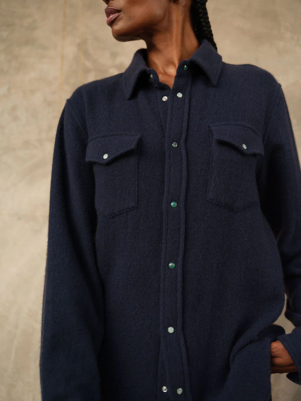 Navy Cashmere Shirt - Image 4