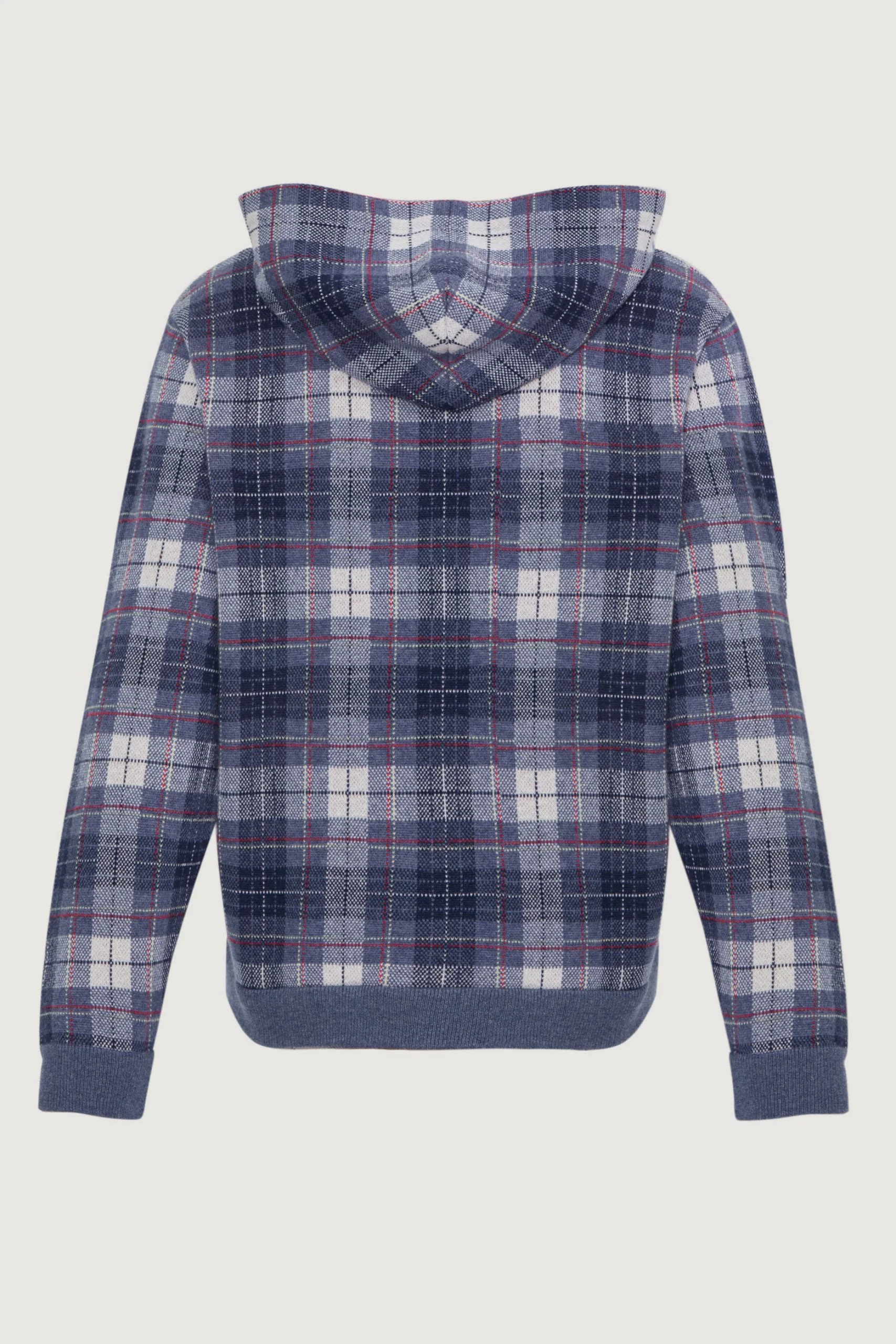 Navy Tartan Cashmere Hoodie - Image 2
