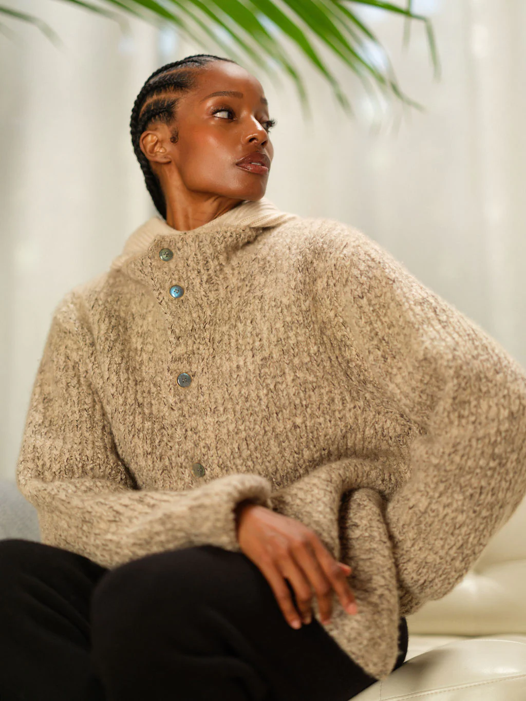 Taupe Melange Cashmere Cloud Cardigan - Image 4